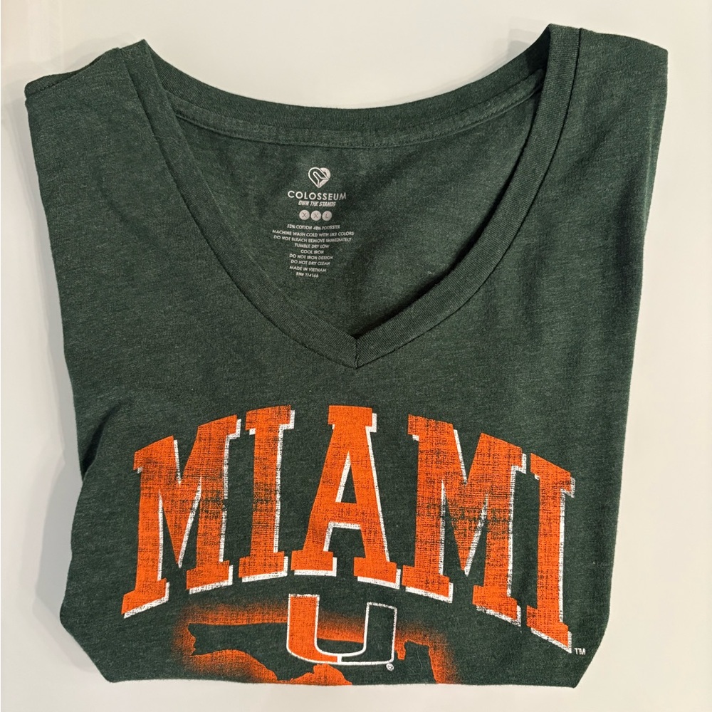 Women’s XL University Miami Graphic V-Neck Tee - Green & Orange, Go Canes!